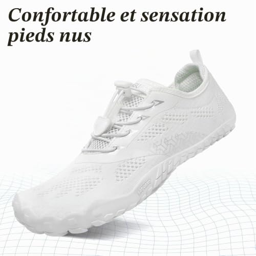 Detalle de SAGUARO Chaussures de Trail Minimalistes — Barefoot & Zero Drop, Blanc, 46 EU