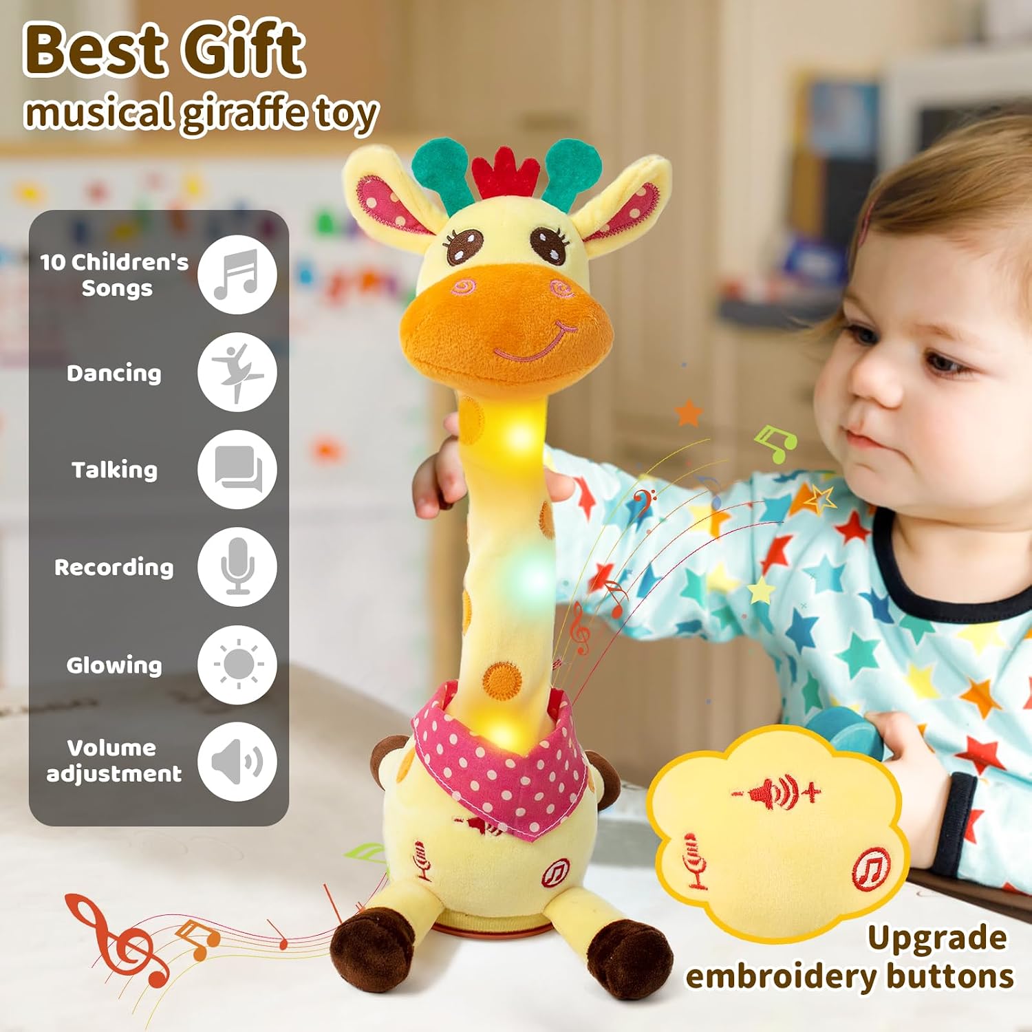 Detalle 2 de Emoin Dancing Talking Giraffe Baby Toy with Adjustable Volume, Singing, Dancing & Mimicking