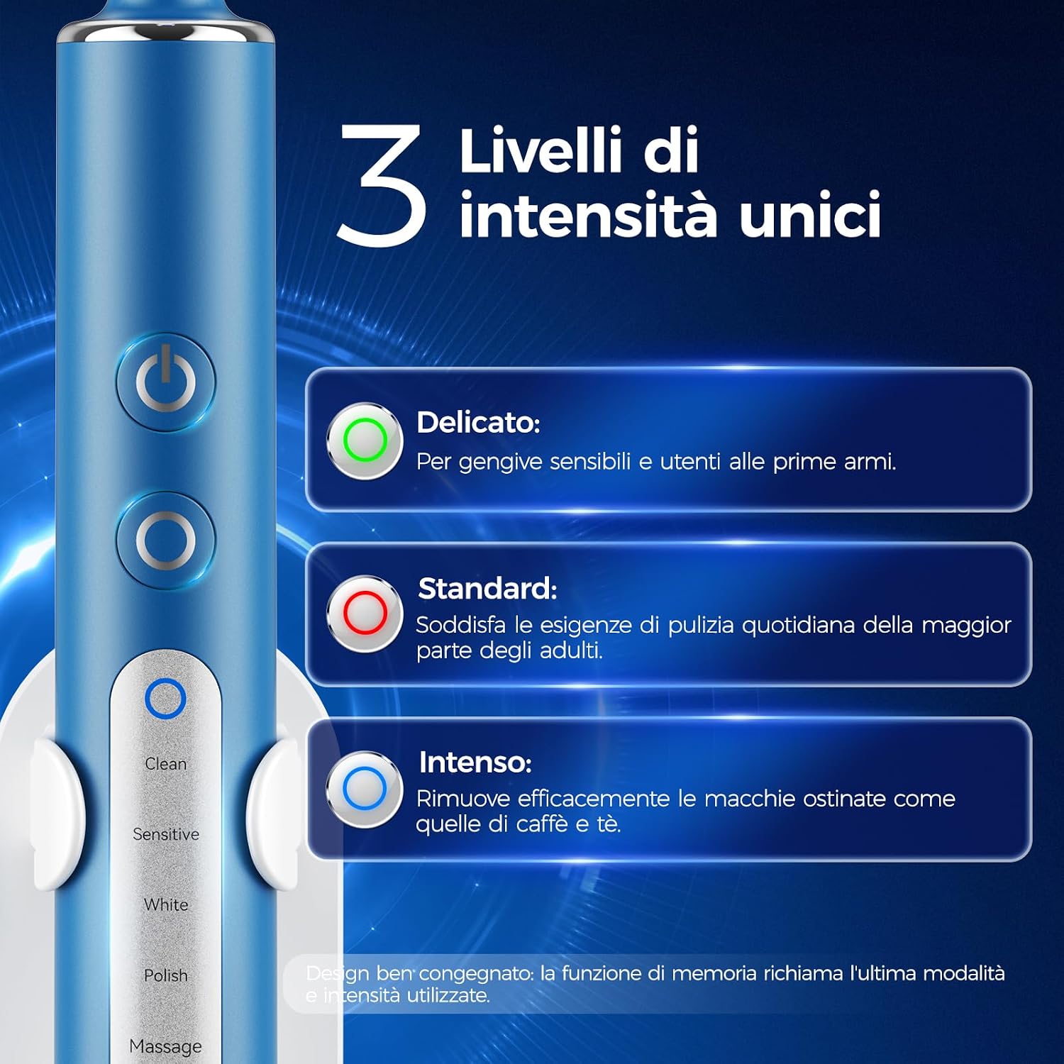 Detalle de Spazzolino Elettrico Rotante Nevoke con Testina Tonda: 8 Testine, 50.000 Movimenti/min, IPX7, 120 giorni di batteria