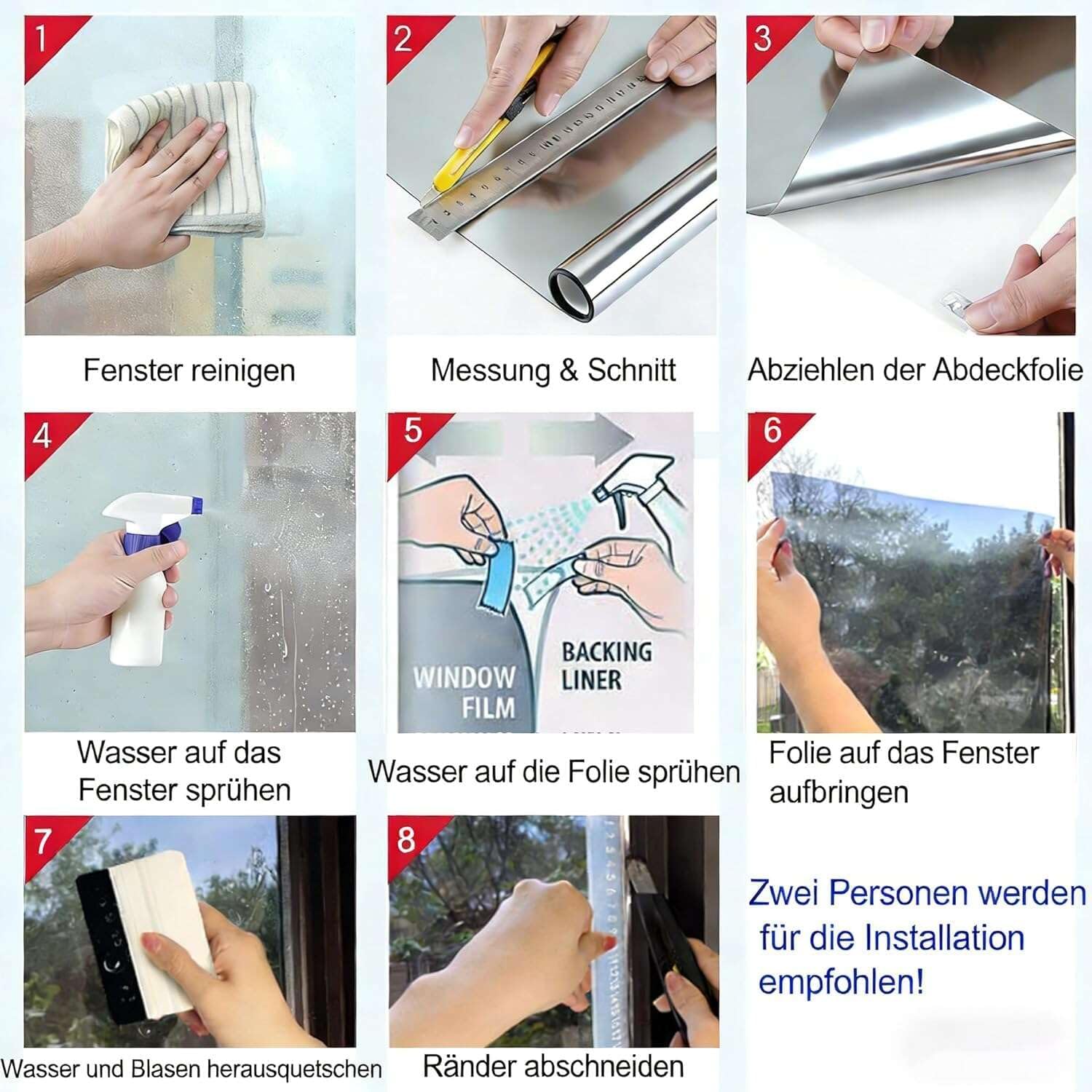 Detalle de Evofensteere 90X400cm Silber – Fensterfolie mit Sonnenschutz und Spiegelfunktion