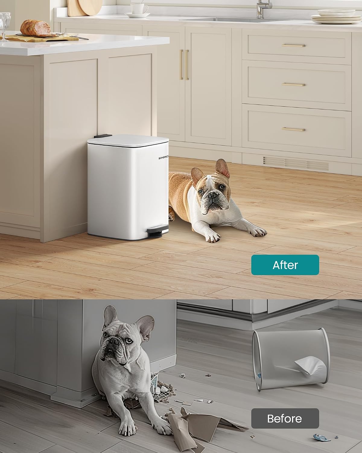 Detalle 2 de SONGMICS LTB592W02 Steel Pedal Bin, 20 L, Cloud White, Soft-Close Lid