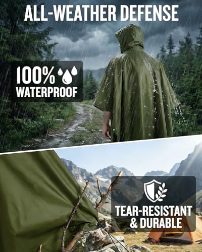 Detalle de Victoper Waterproof Poncho Adult – Lightweight, Reusable Rain Poncho for Outdoors