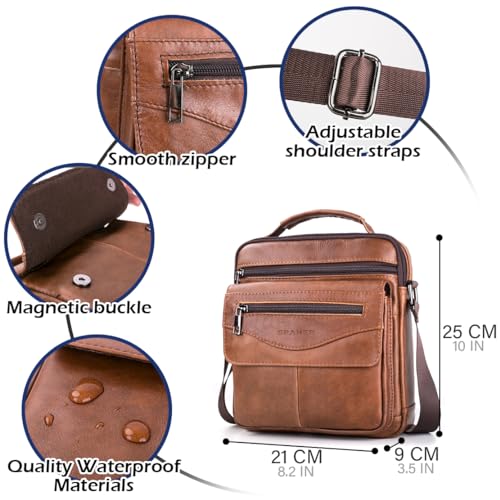 Detalle de SPAHER Bandolera de Cuero Grande para Hombre
