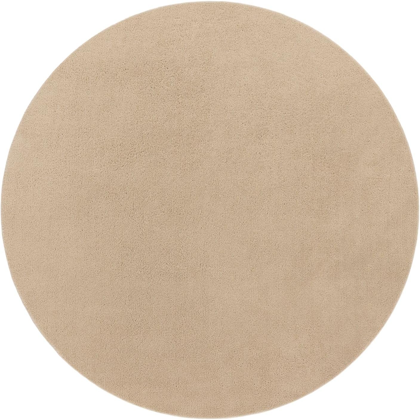 Detalle de TT Home Wohnzimmer-Teppich Kurzflor mit Anti-Rutsch-Rückseite, Dunkelbeige, 200 cm rund