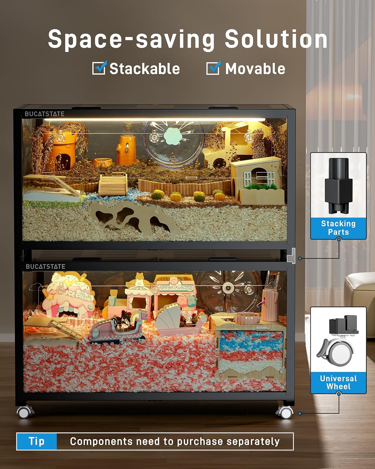 Thumbnail 3 de BUCATSTATE Hamster Cage 3.0 (Large, Black) – Metal, stackable enclosure with top access