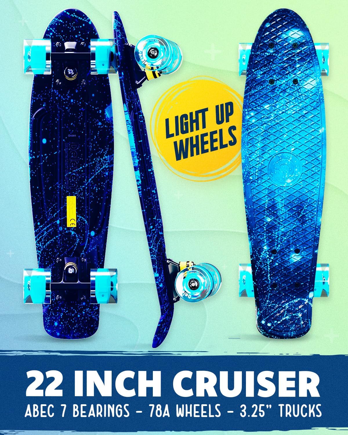 Detalle 2 de D Deleven Mini Cruiser skateboard 56 cm met LED-wielen en antislipdeck