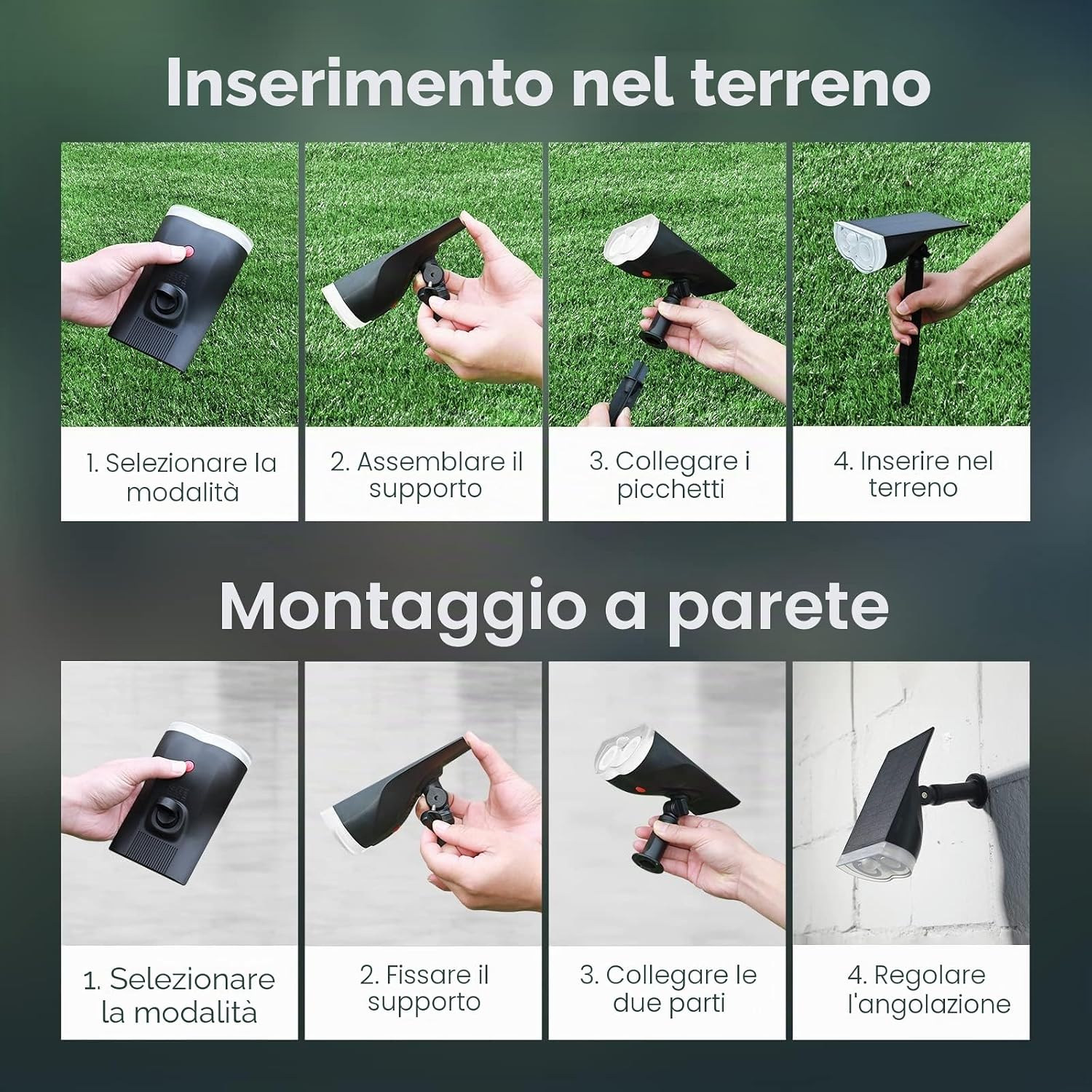 Thumbnail 4 de Linkind 4 faretto solare con sensore di movimento 6500K bianco freddo, 3 modalità, IP67 (2 supporti)