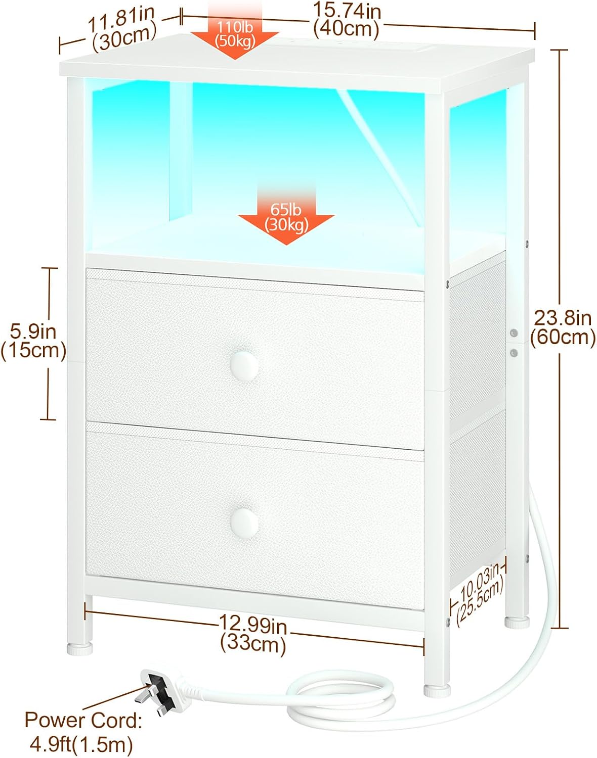 Detalle de LOAKEKEL UHETS02WT-1 bedside table with charging station
