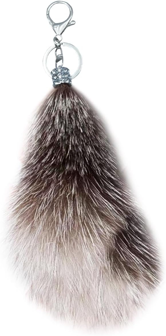 Detalle de Xsclpomddy Fuchsschwanz Schlüsselanhänger – Mini Pom Pom mit Glitzer-Kristallstrass und Flauschfuchs