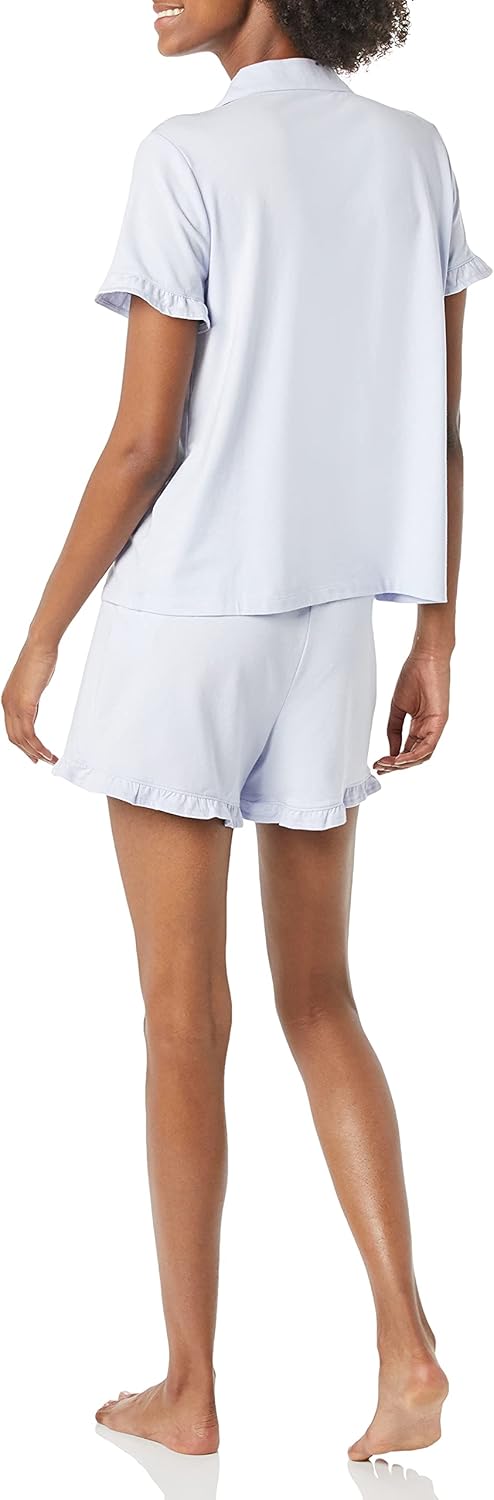 Thumbnail 1 de Amazon Essentials Damen Pyjama-Set aus Baumwollmodal mit Paspelierung & gekerbtem Kragen (Übergröße)