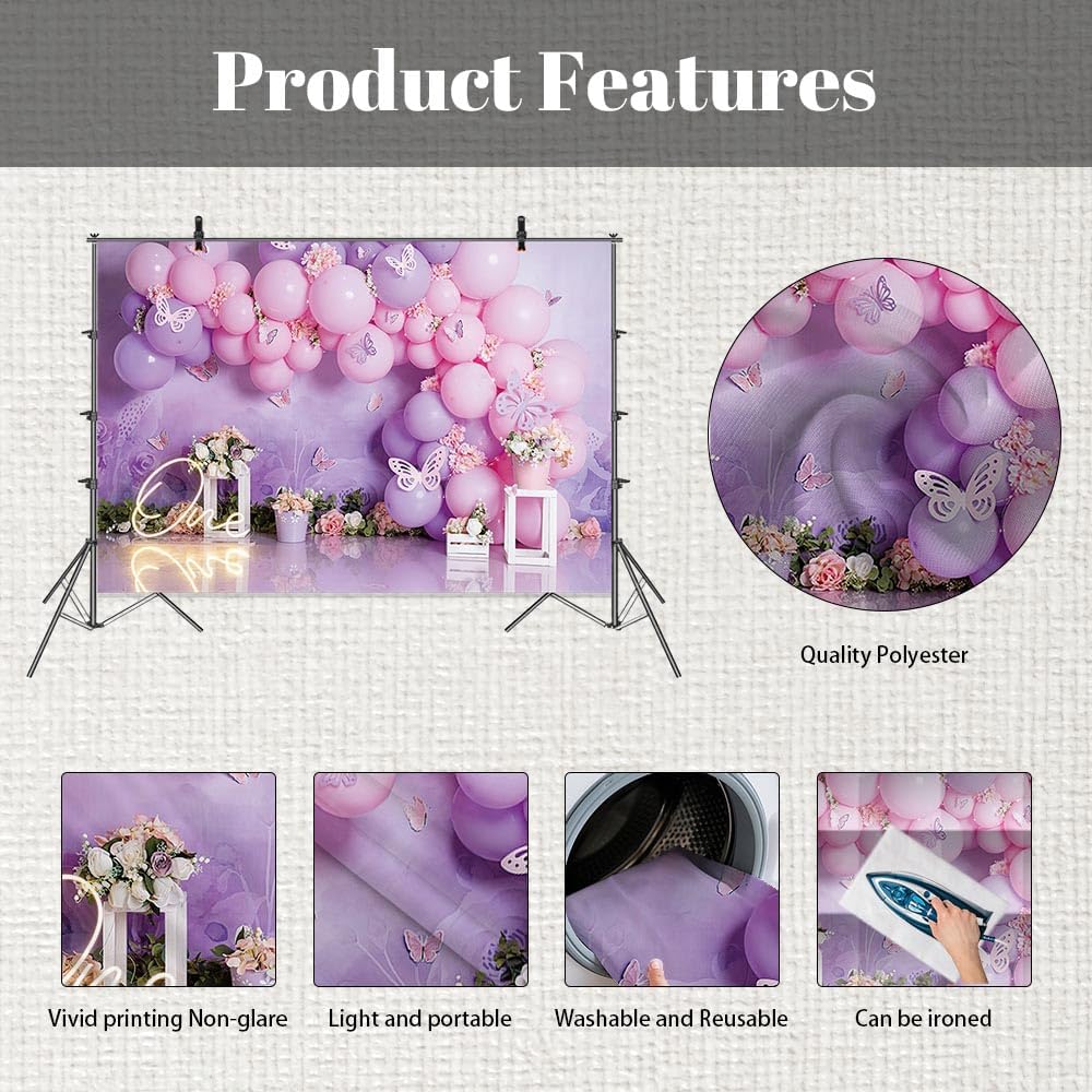 Thumbnail 4 de MEHOFOND 7x5ft Pink and Purple Birthday Backdrop