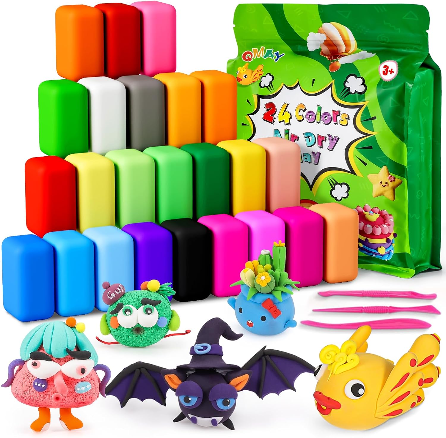 Detalle de QMAY Air Dry Clay: 24 Colours Ultra Light Modelling Kit for Kids