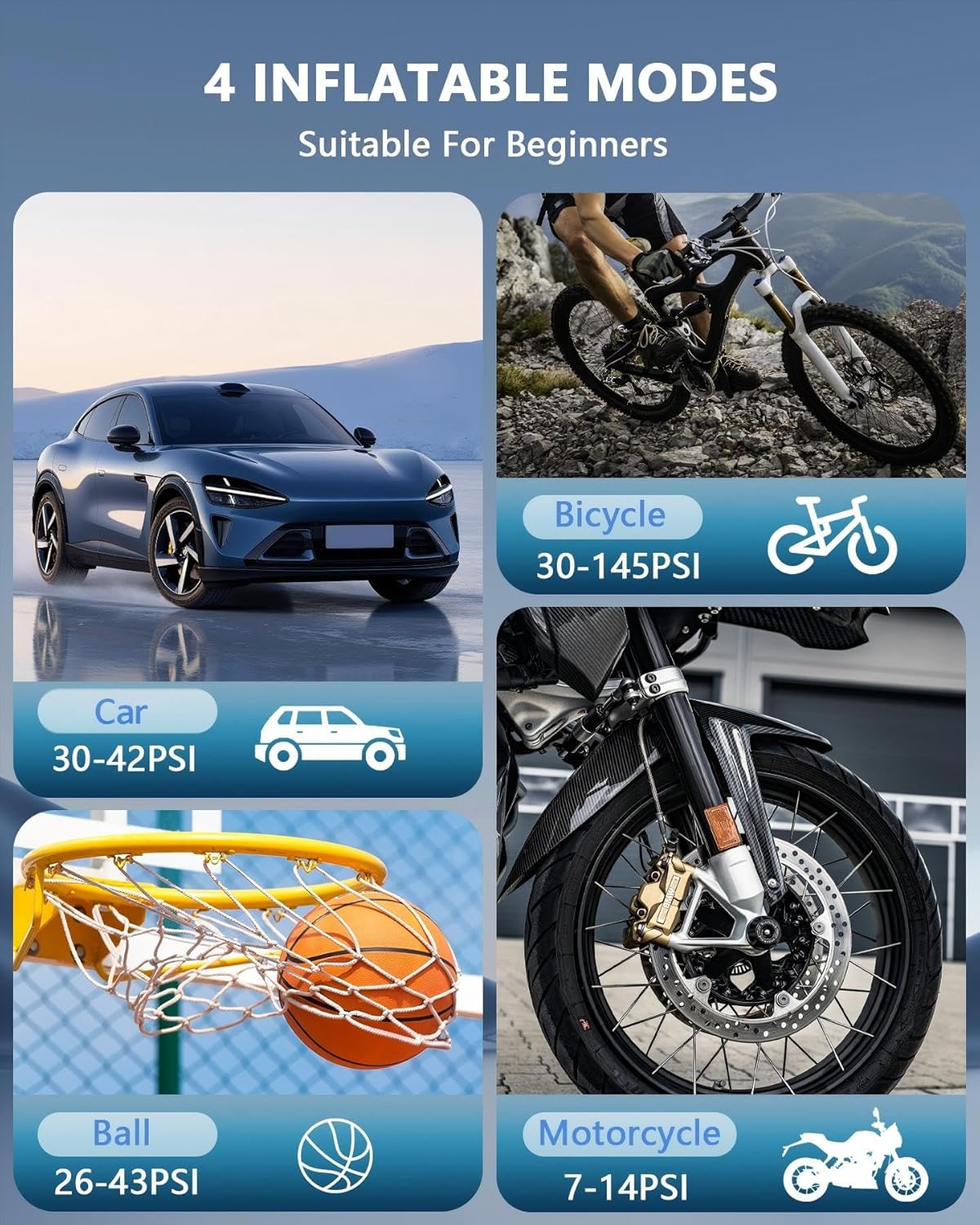 Thumbnail 4 de SERVOMASTER Compressore Aria Portatile: mini gonfiatore a batteria con manometro e luci LED