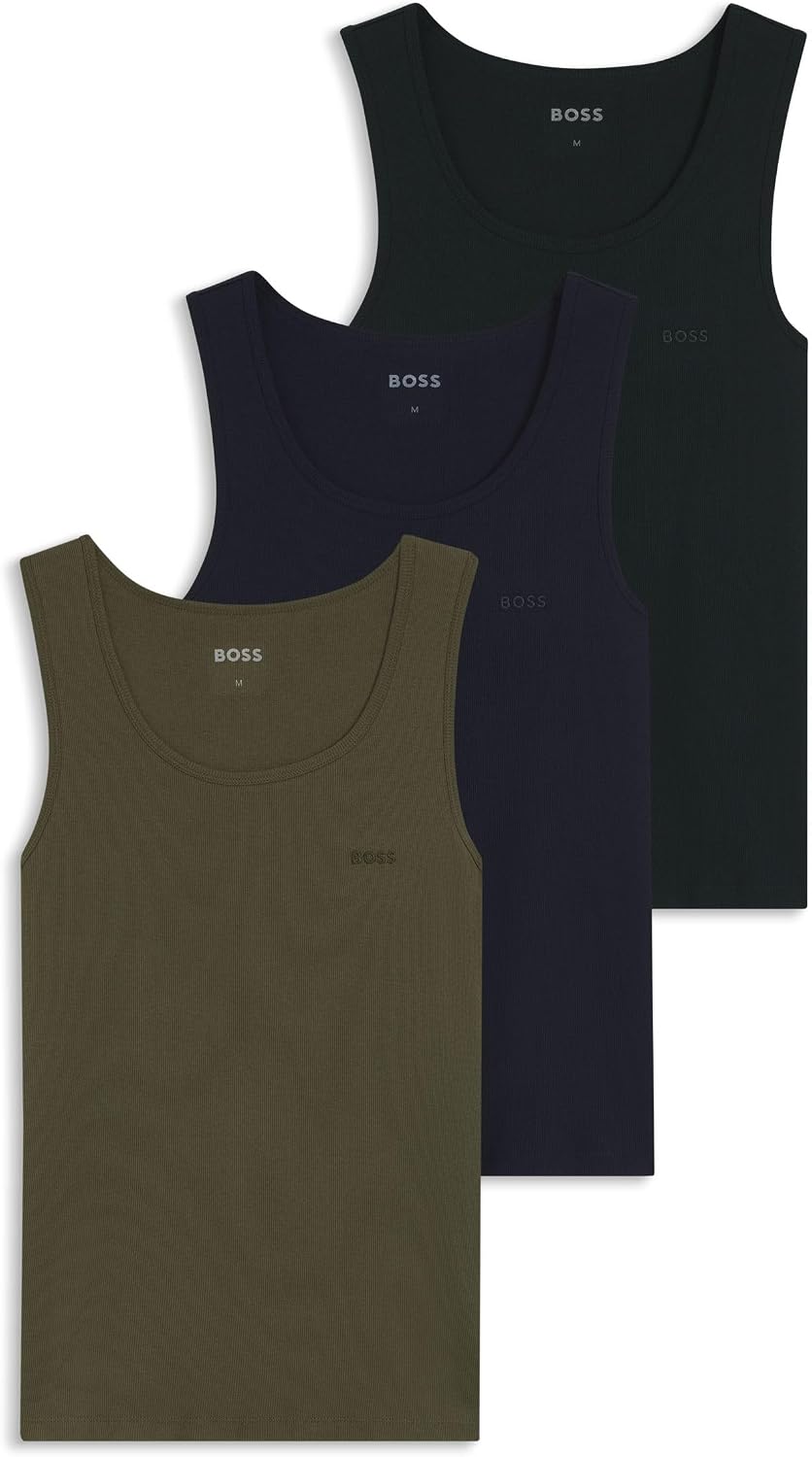 Detalle de BOSS Herren TankTop3P RibClassic Dreierpack Unterhemden aus RIPP-Baumwolle