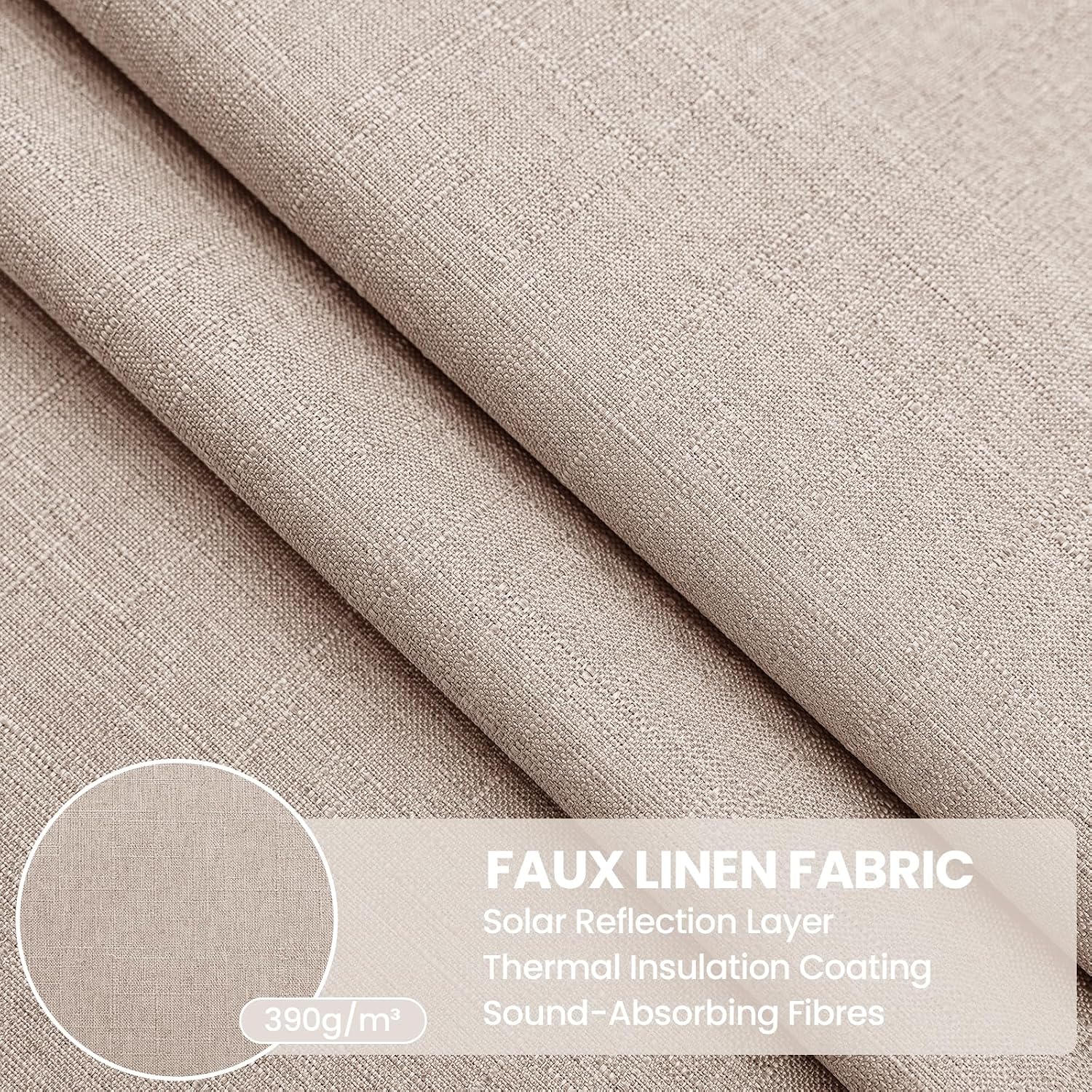 Detalle de Ystyle rideaux occultants 100% Rideau thermique (lot de 2) 140x225 cm effet lin, œillets — marron clair