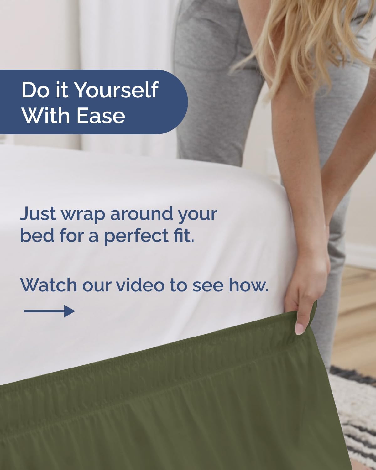 Thumbnail 2 de CGK Unlimited bedskirts Wrap-Around Bed Skirt, King, 12" Sage Green, Elastic Fit