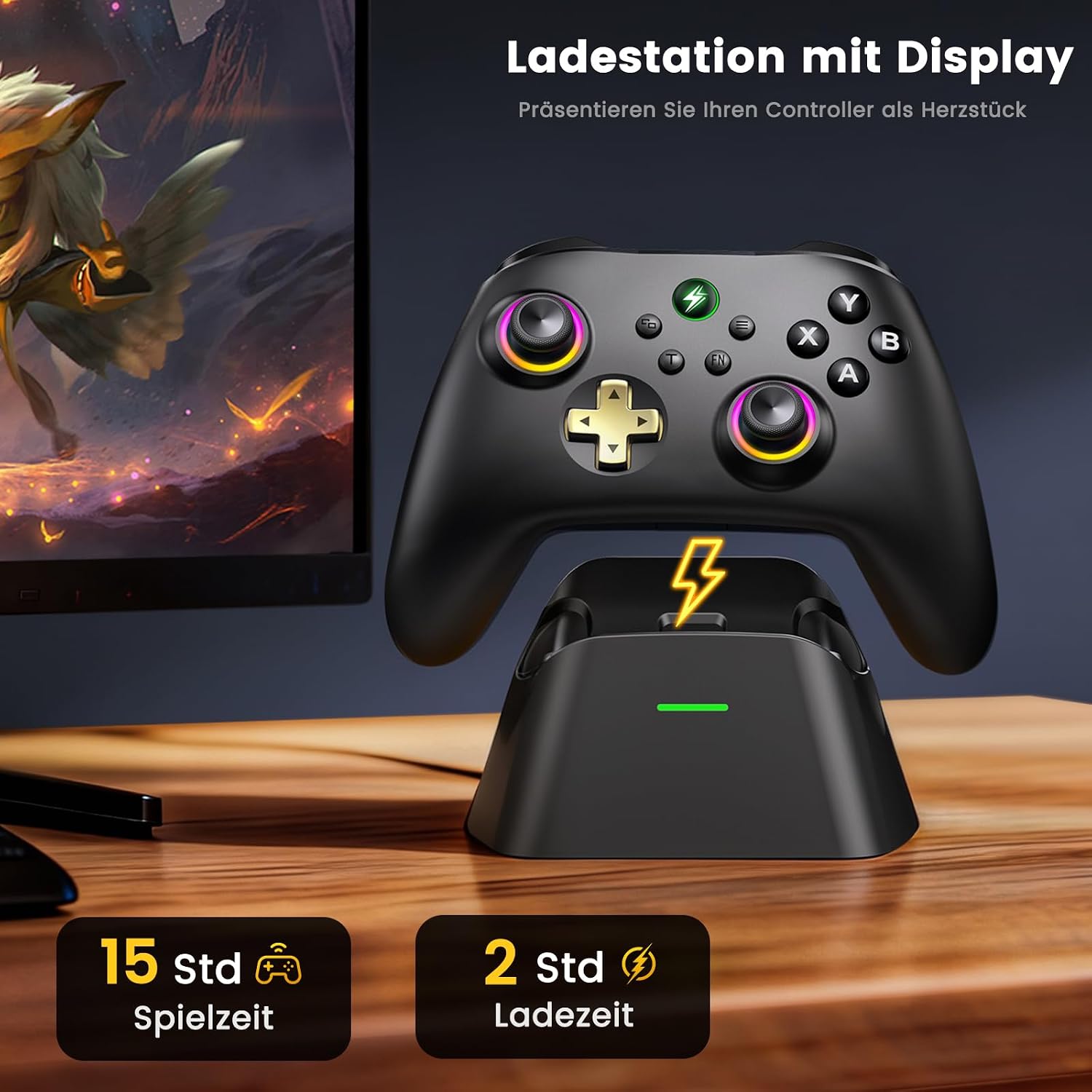 Thumbnail 3 de HELLCOOL PC Controller mit Ladestation – 2,4 GHz Wireless Gamepad mit Hall-Effekt Joysticks, 1000 Hz Polling Rate und Vielseitigkeit
