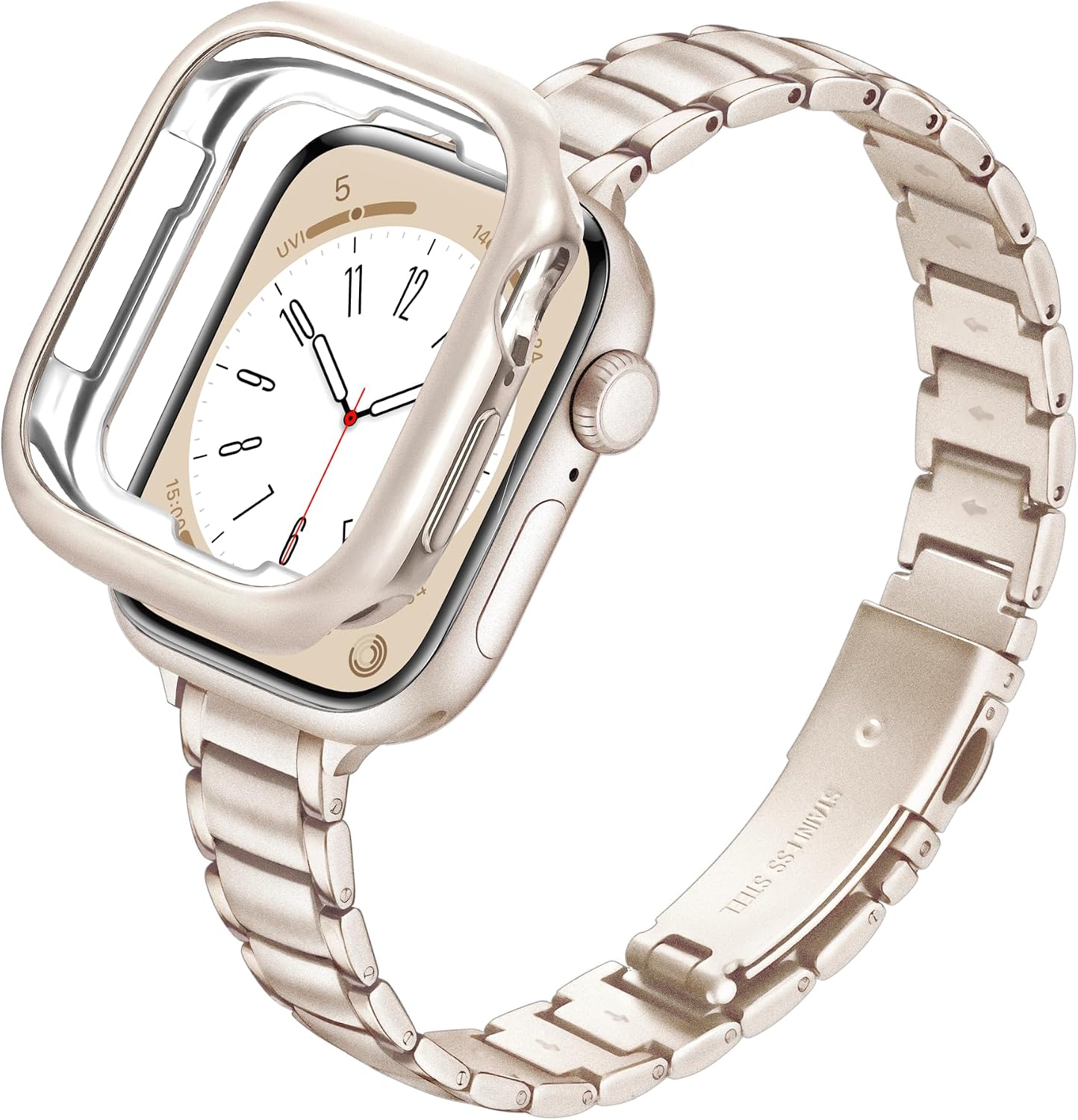 Detalle de G-ficu Slim Stainless Steel Strap with Protective Case for Apple Watch (women’s metal strap, 42/44/45/40/41/38mm)