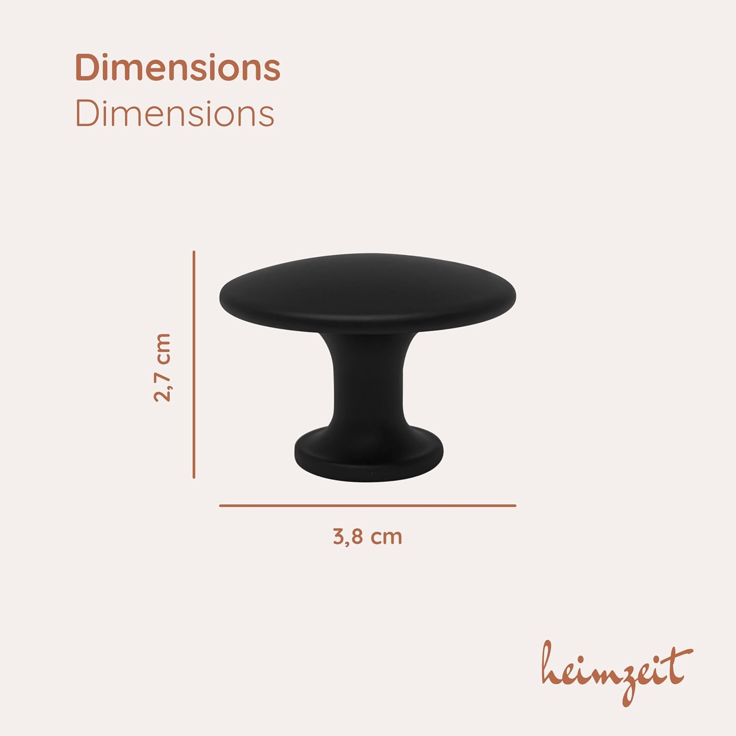 Detalle de heimzeit knob_d8_black_8P meubelknoppen, zwart zink, rond en mat