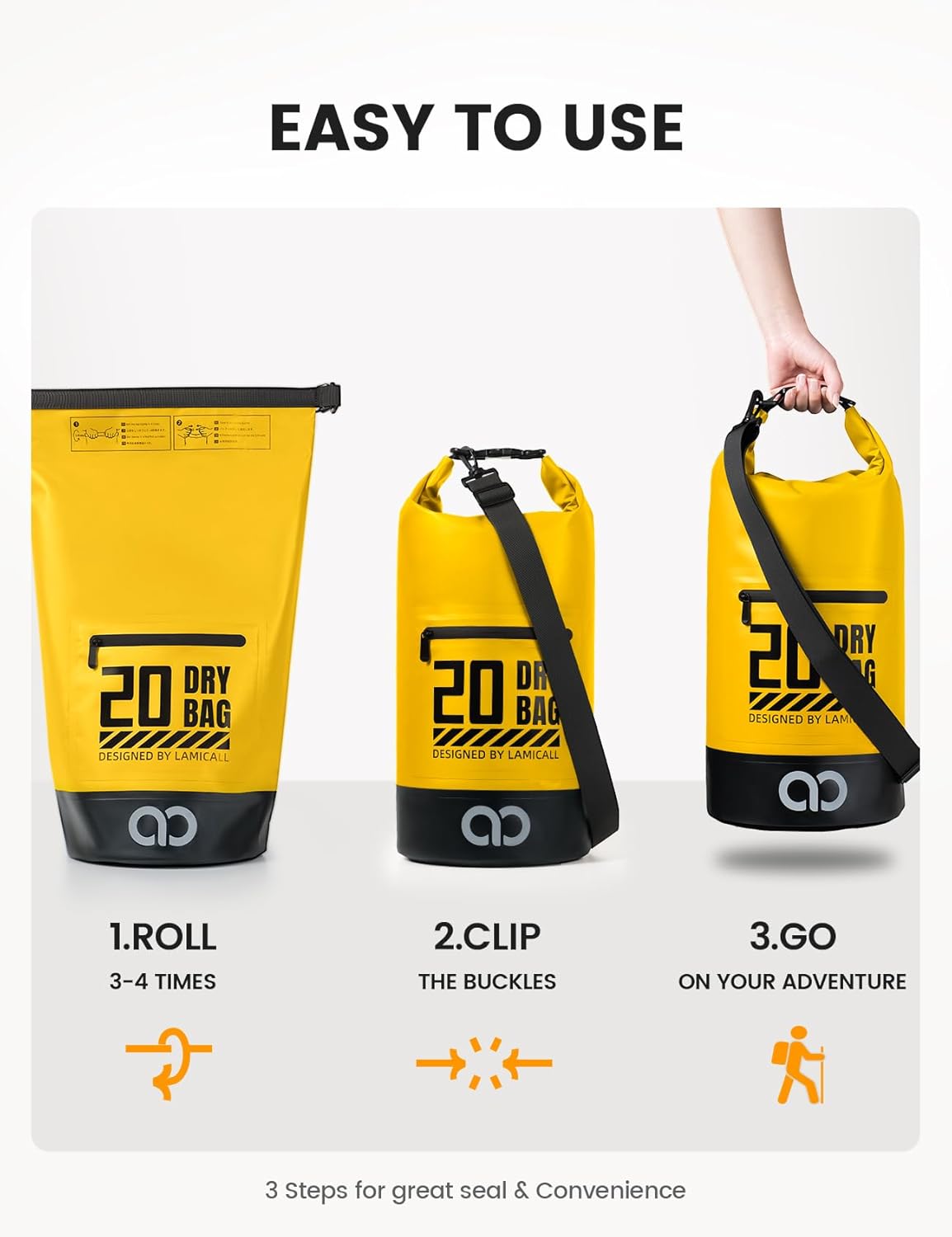 Detalle 2 de Lamicall Dry Bag 20L Waterproof Backpack with Free IPX8 Phone Pouch