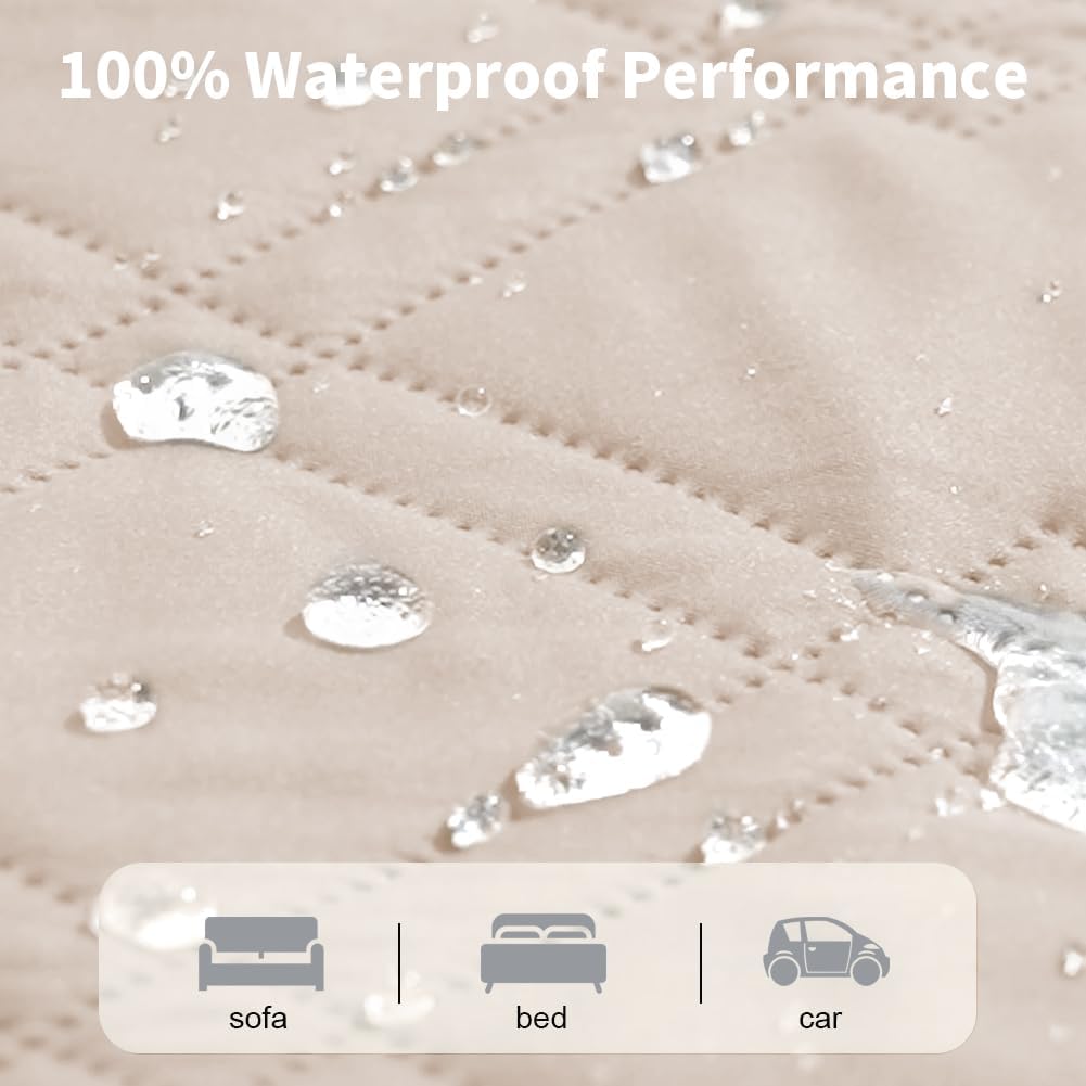 Detalle de DUJUIKE 100% Waterproof Couch Cover for Dog (3 Seater) – Cream, 76 x 180cm