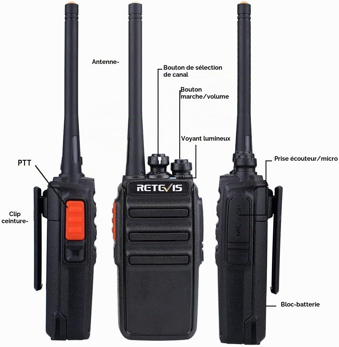 Thumbnail 2 de Retevis RT24 walkietalkies, set van 10 met 16 kanalen, VOX en oortjes