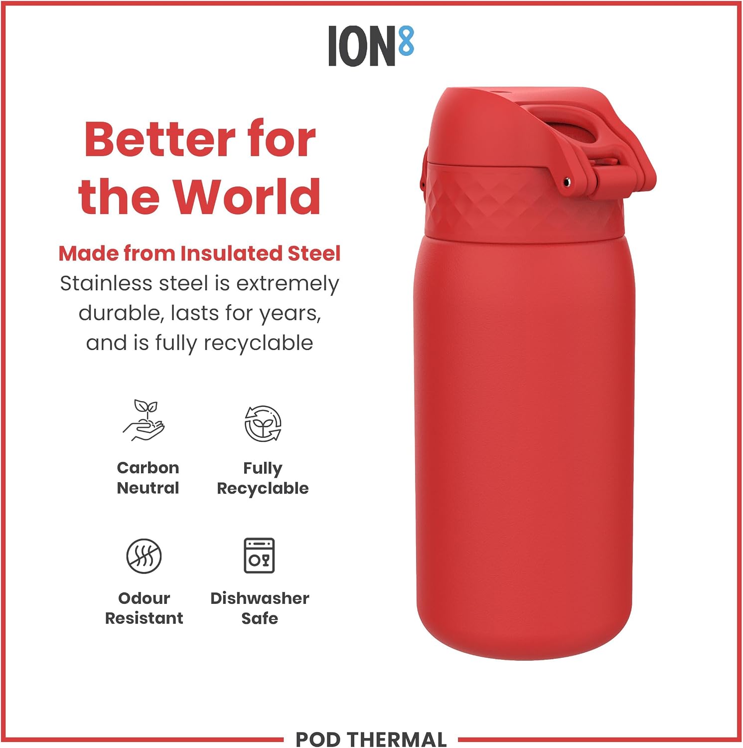 Detalle de ION8 320 ml Vacuum Insulated Steel Water Bottle: Durable, Leak-Proof and Easy to Clean