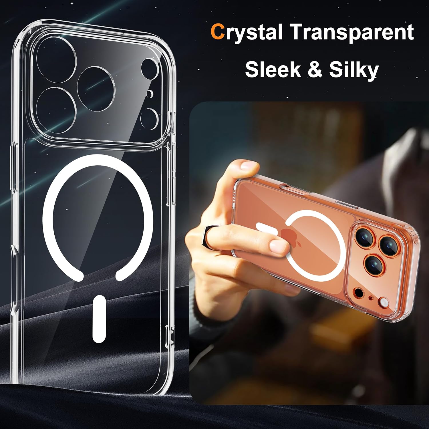 Detalle de ORETECH Magnetica Cover per iPhone 17 Pro Max 6,9" – Trasparente, MagSafe e Protezione Completa