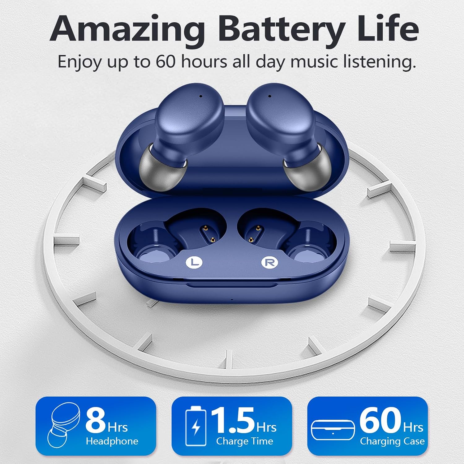 Detalle 2 de MOZOTER DBK02 Wireless Earbuds, Bluetooth 5.3, Blue, 60-Hour Playtime