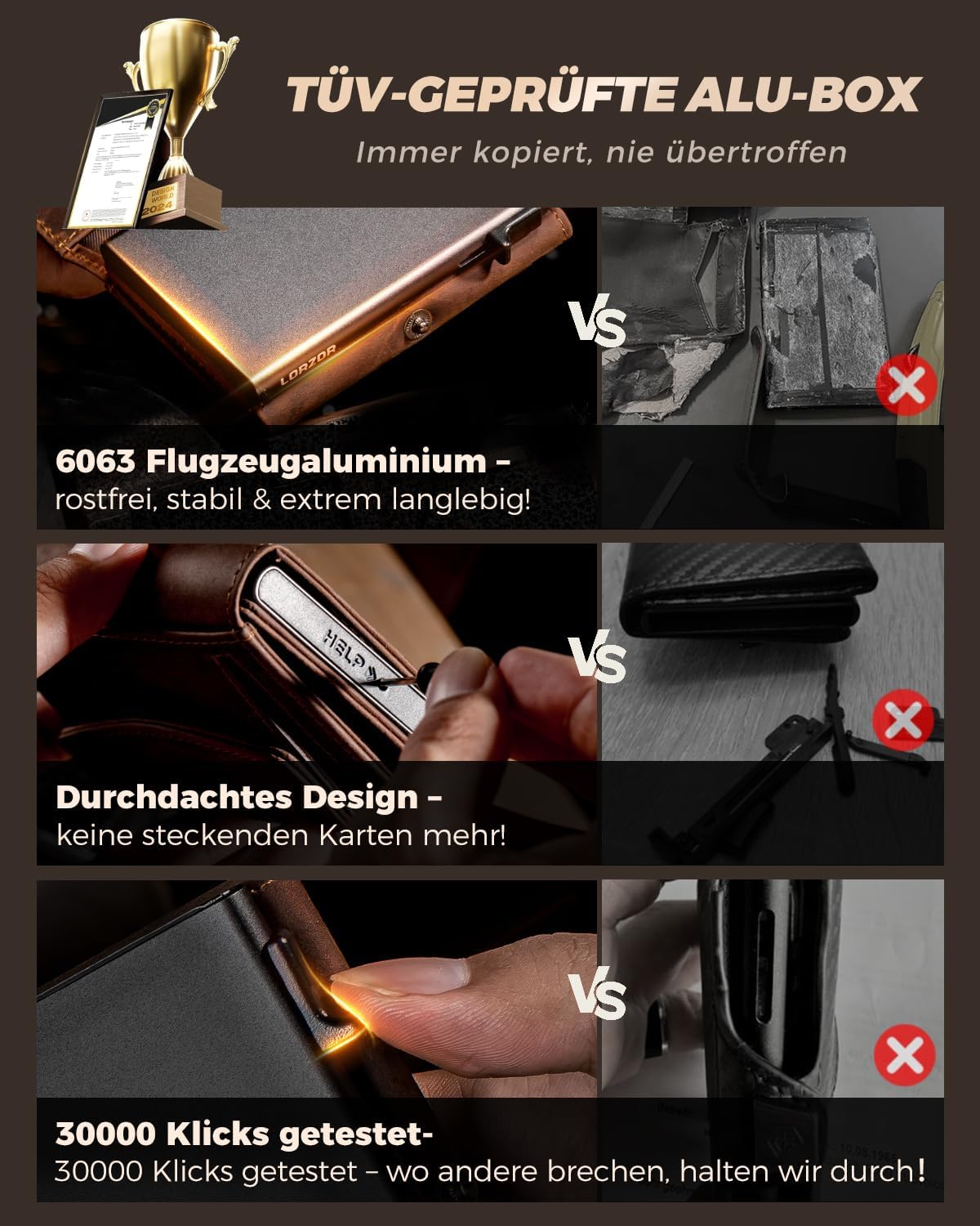 Detalle 2 de LORZOR Slim Wallet Geldbörse mit XXL-Münzfach