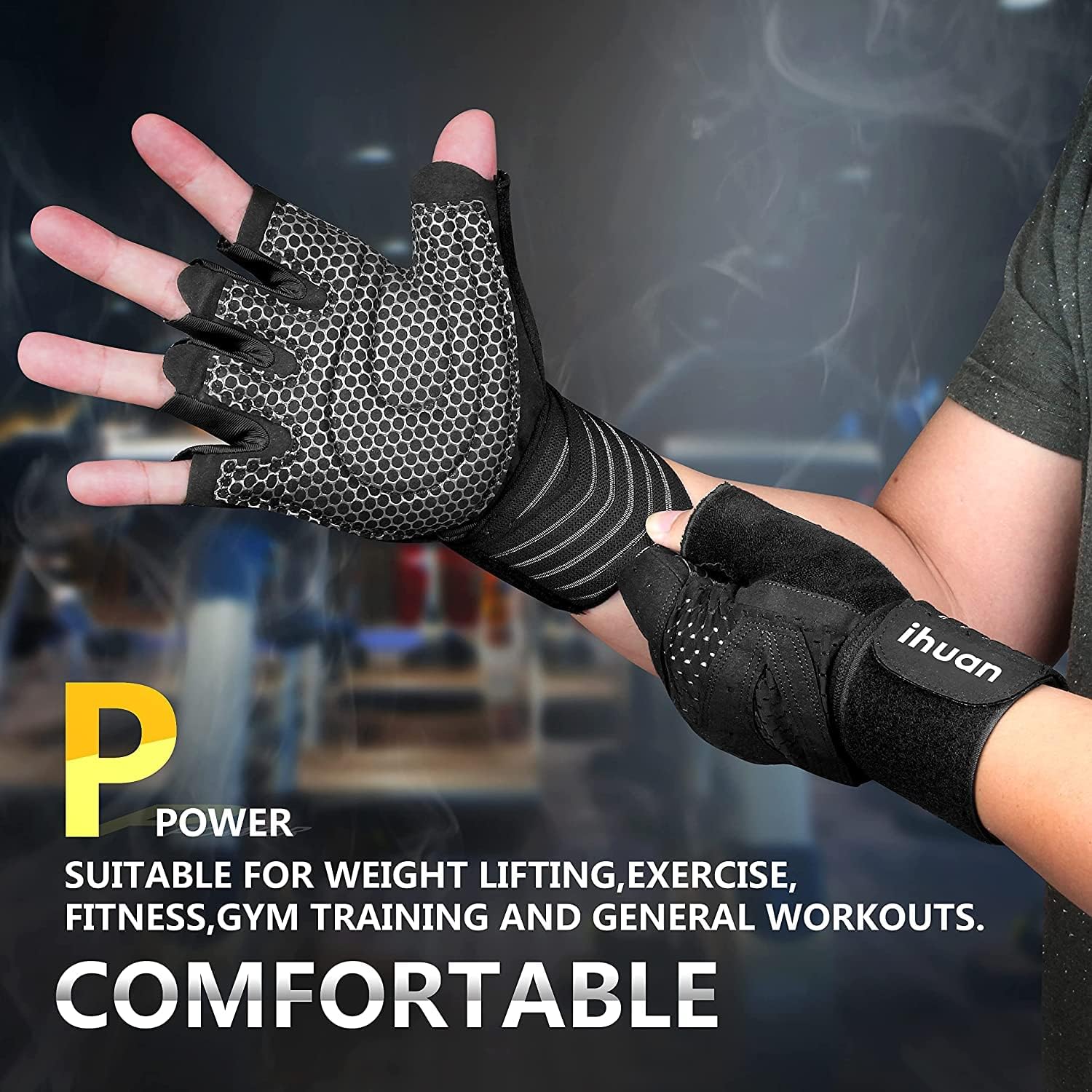Detalle 2 de ihuan Ventilated Weightlifting Gloves with Wrist Wraps