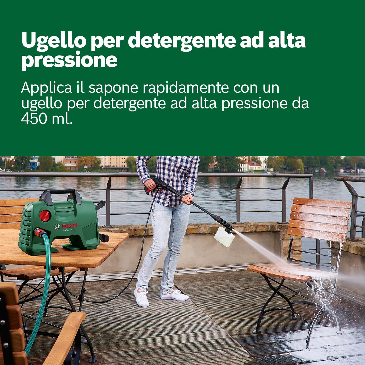 Thumbnail 3 de Bosch Home and Garden 06008A7901 idropulitrice con 3 ugelli, filtro trasparente e tubo flessibile da 5 m