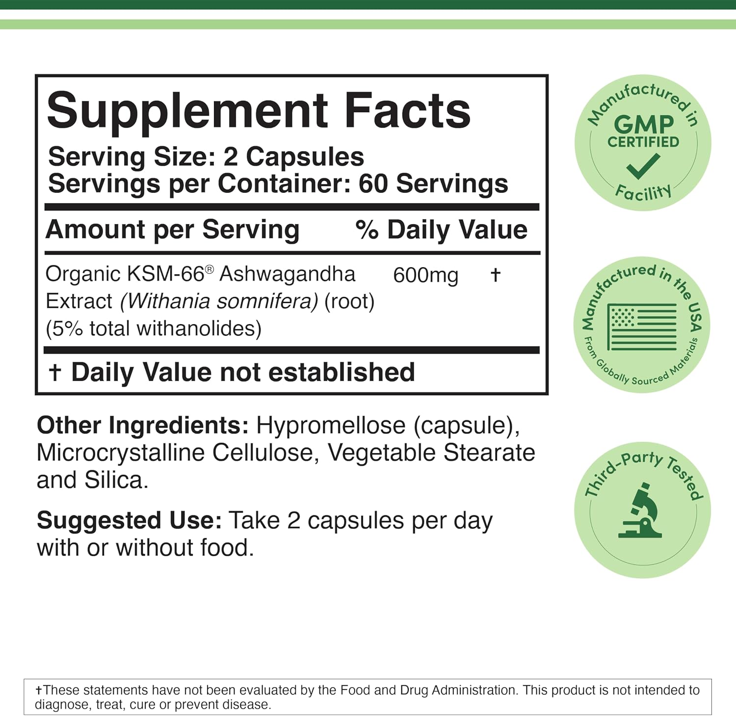 Detalle 2 de Double Wood Supplements KSM-66 Ashwagandha Capsules, Organic, 120 Count