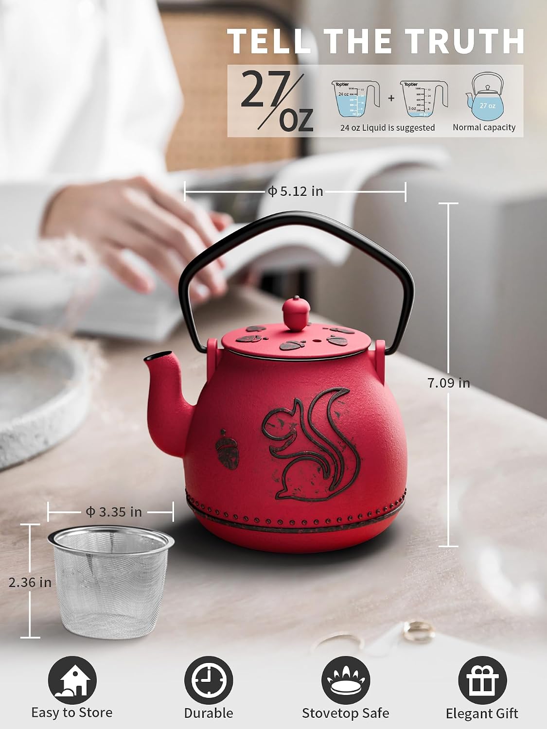 Detalle 2 de Toptier Cast Iron Teapot, 32 Ounce
