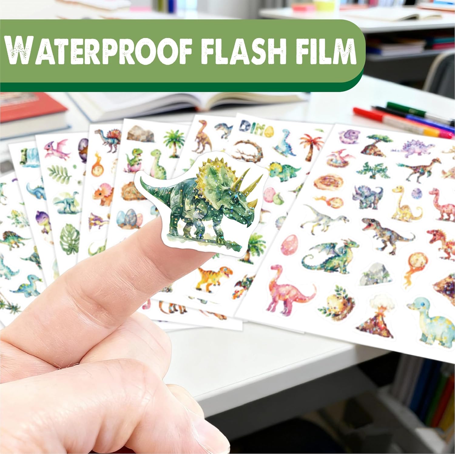 Thumbnail 3 de Autocollants dinosaures pailletés holographiques – 8 pièces pour bricolage enfants