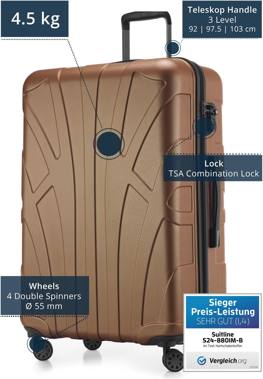 Detalle de Suitline - Valise Rigide Plus Grande 76 cm, 110 L, Marron