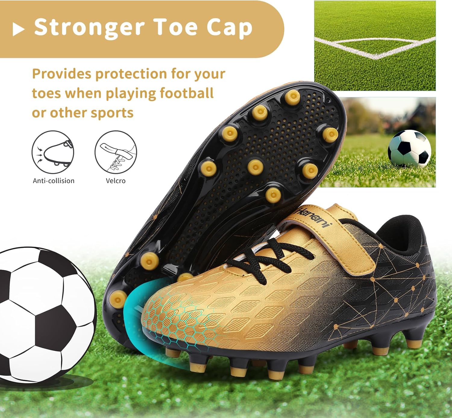 Thumbnail 5 de Kids FG/AG Football Boots with Hook-and-Loop Fastening (Unisex) – Synthesis Upper, Anti-Collision Toe