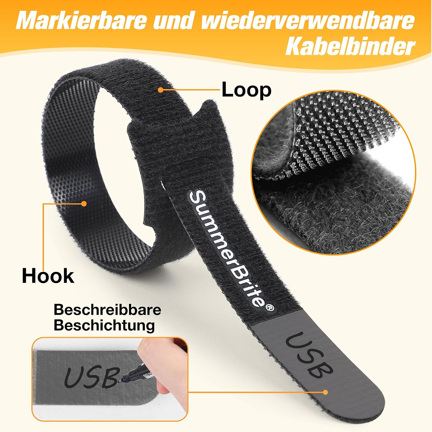 Thumbnail 2 de Summerbrite Kabelbinder Klett 70 Stück 10/15/20 cm