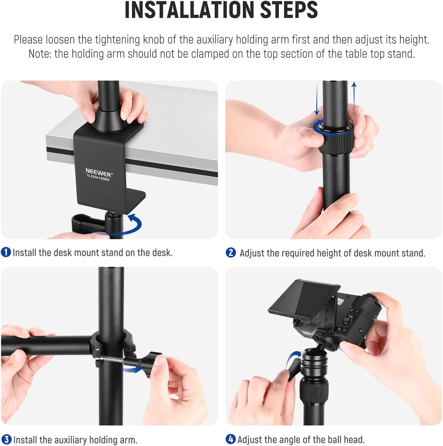 Thumbnail 6 de Neewer TL253A+DS001 table camera tripod with 2 telescopic arms and phone holder