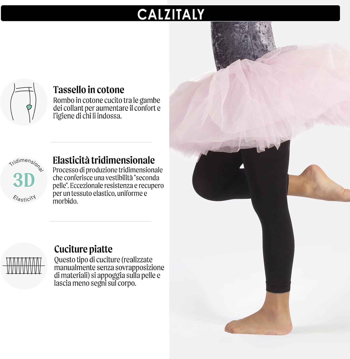 Thumbnail 1 de LEGGINGS BALLET BAMBITA BAMBINA 60 DEN – Nero/Rosa, senza piedi, Made in Italy