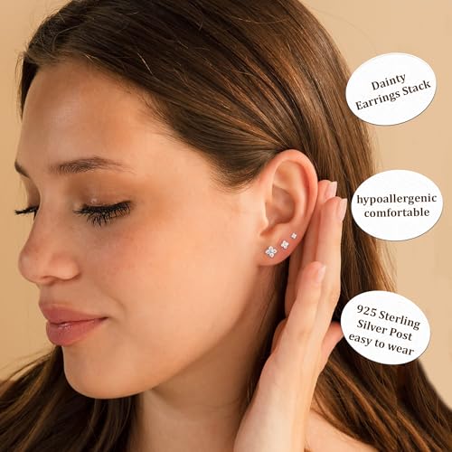 Detalle 2 de DORANA 3 Pairs 925 Sterling Silver Stud Earrings for Women