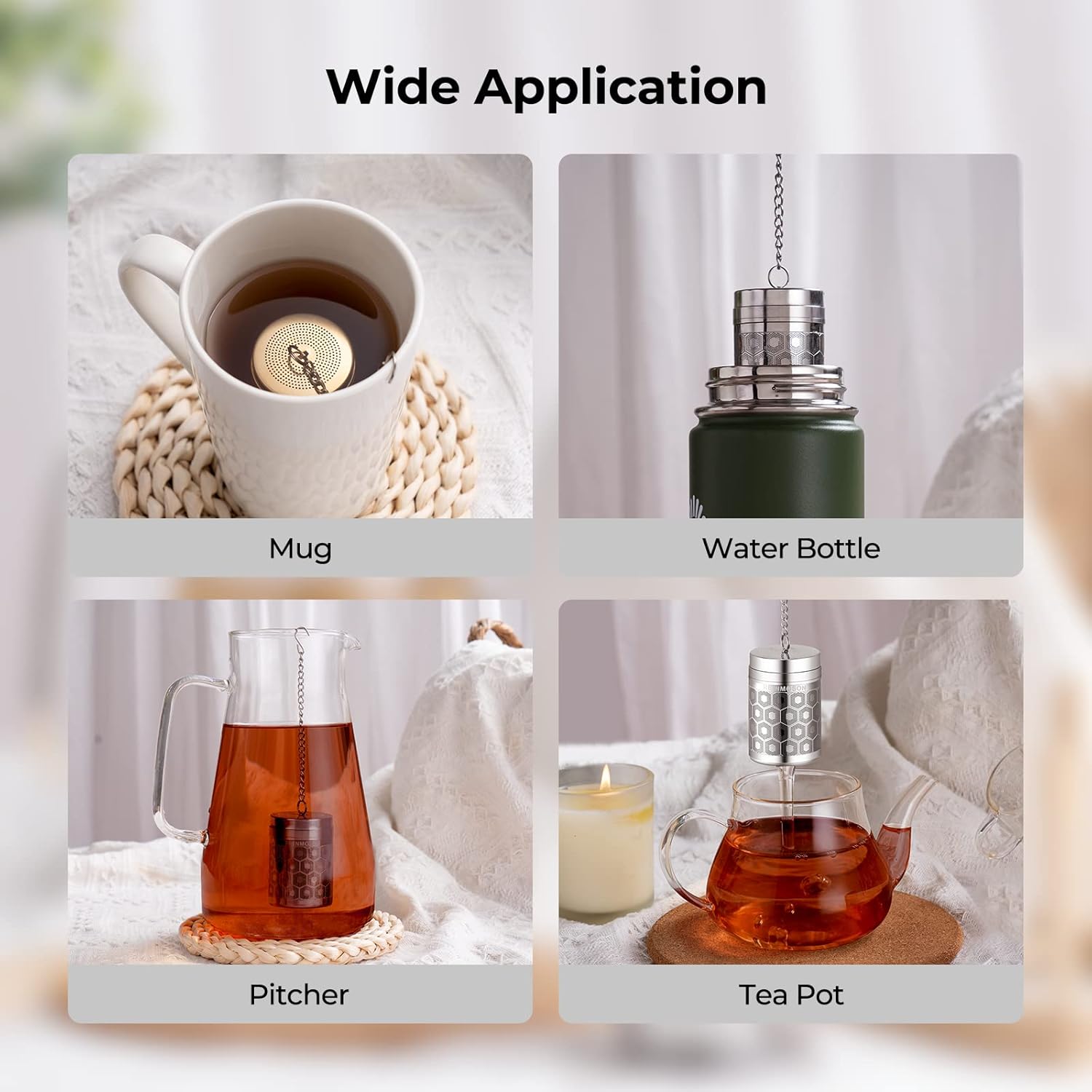 Detalle de Reinmoson Tea Strainers for Loose Tea (Extra Fine Mesh) with Slim Threaded Lid