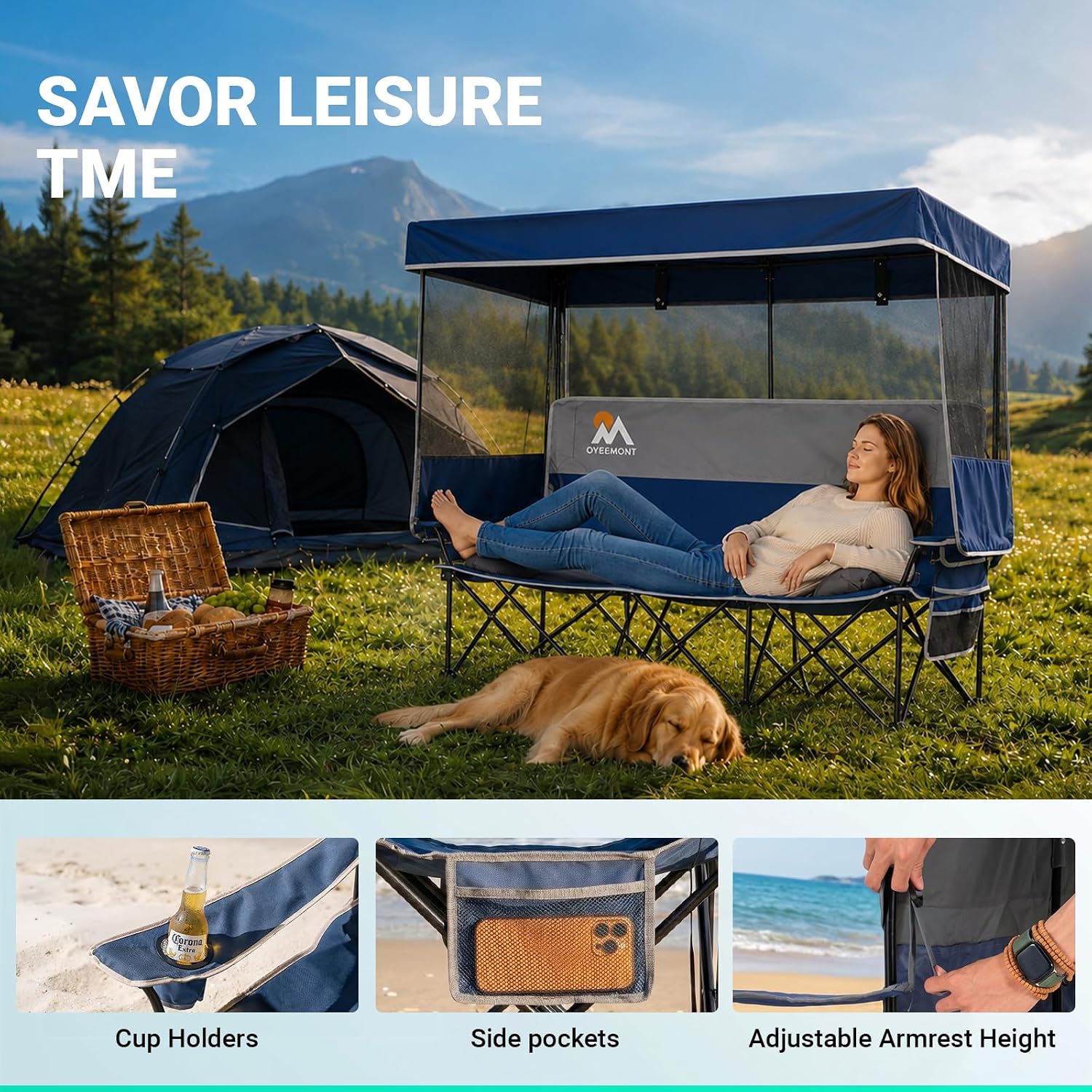 Thumbnail 6 de OVERMONT OM001936 Double Camping Loveseat with Adjustable Canopy