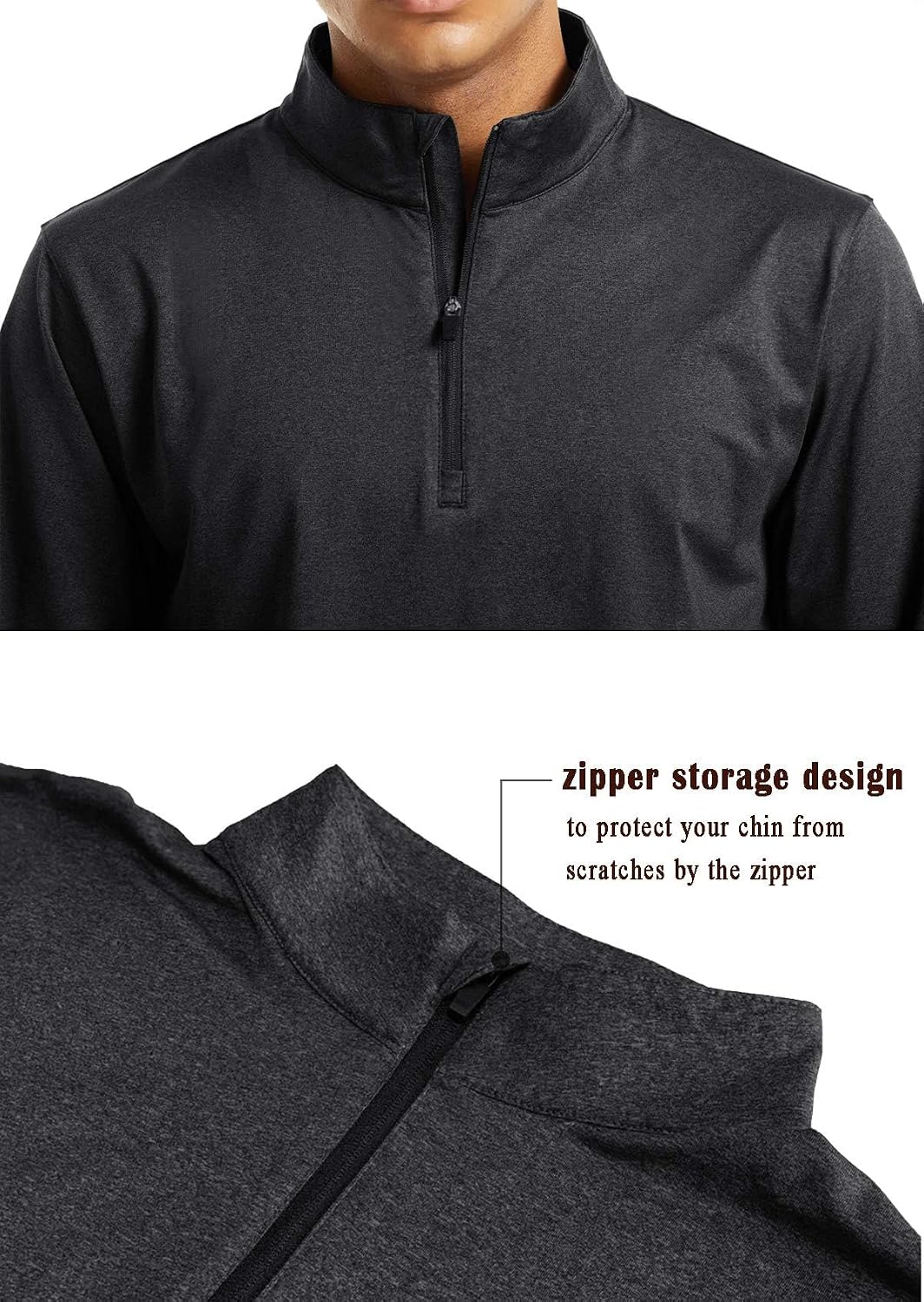 Detalle de KEFITEVD Herren 1/4-Zip Fleece Pullover – langarm Funktionsshirt für Warm, Atmungsaktivität & Bewegung
