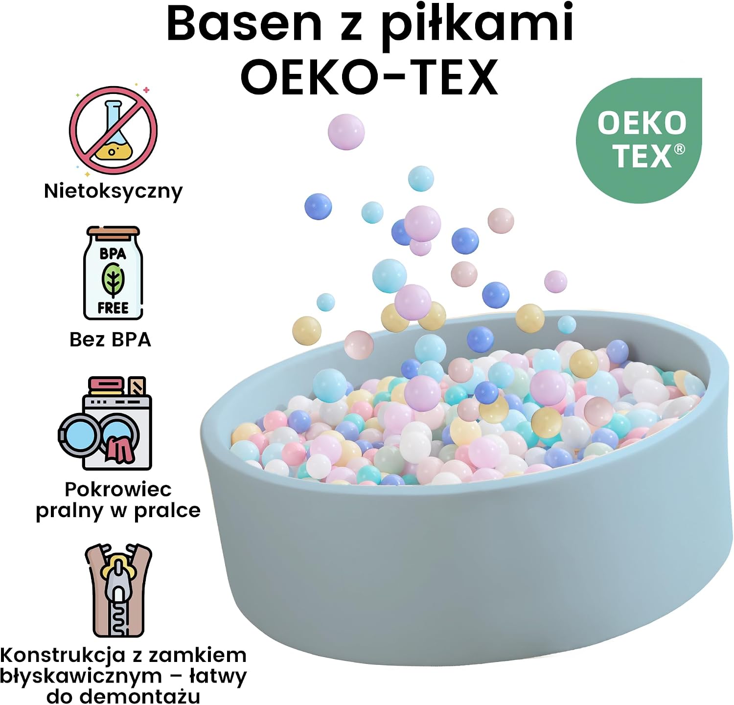 Detalle de Zedachica Bällebad für Babys aus Schaumstoff (90 x 30 cm), hellblau – für drinnen & draußen, ohne Bälle