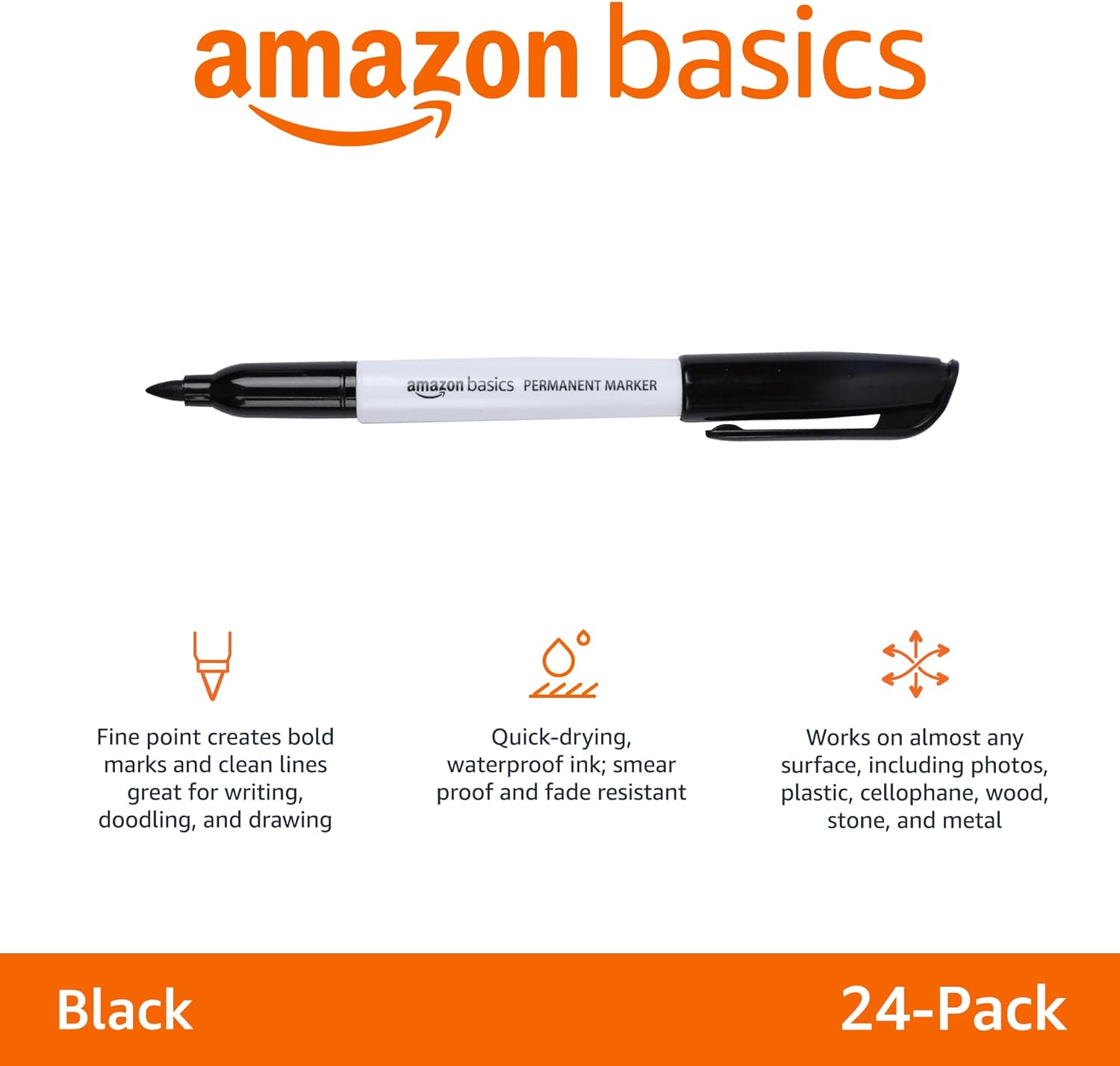 Thumbnail 1 de Amazon Basics Permanent Markers, Black, 24-Pack