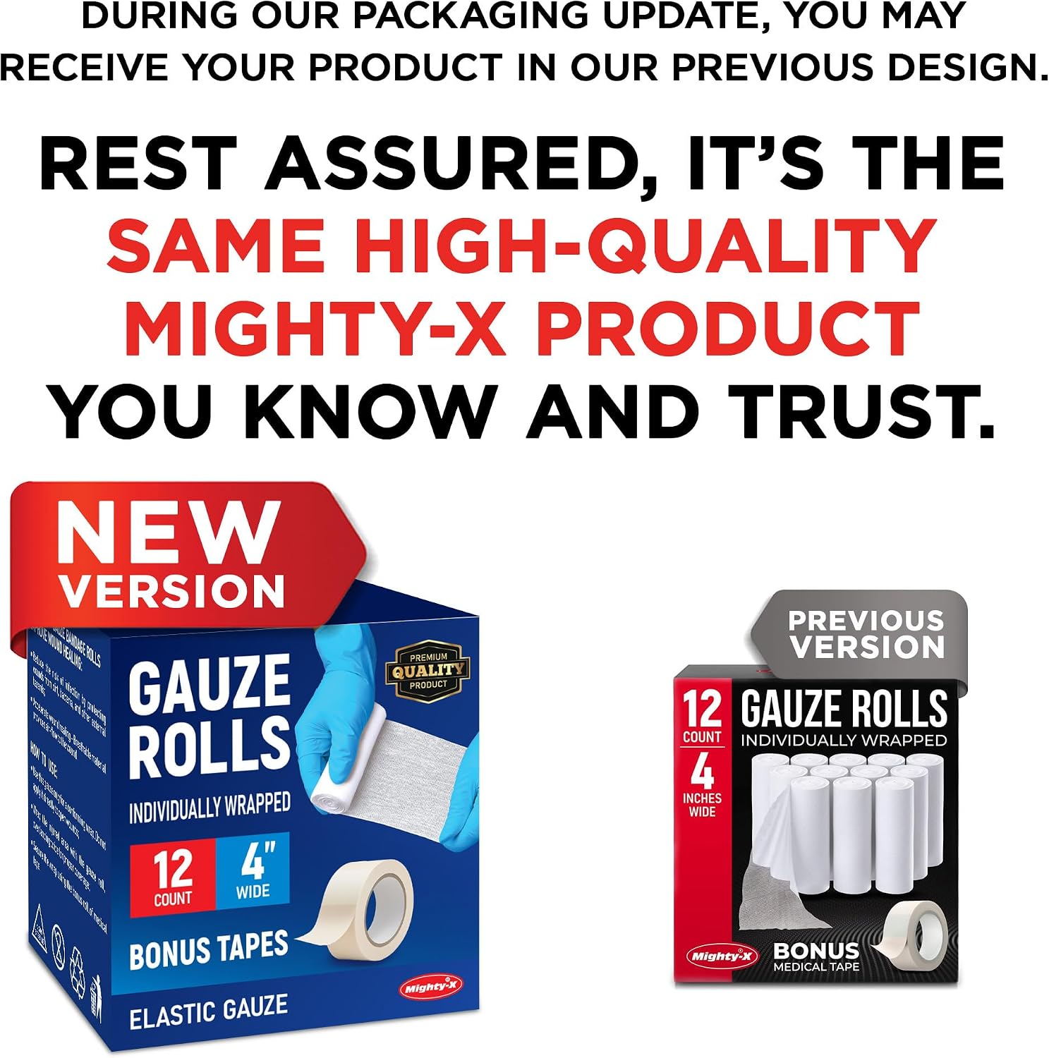 Detalle de Mighty-X Gauze Rolls, 12-Pack, 4" x 4.1 yd, Latex-Free Stretch Bandages