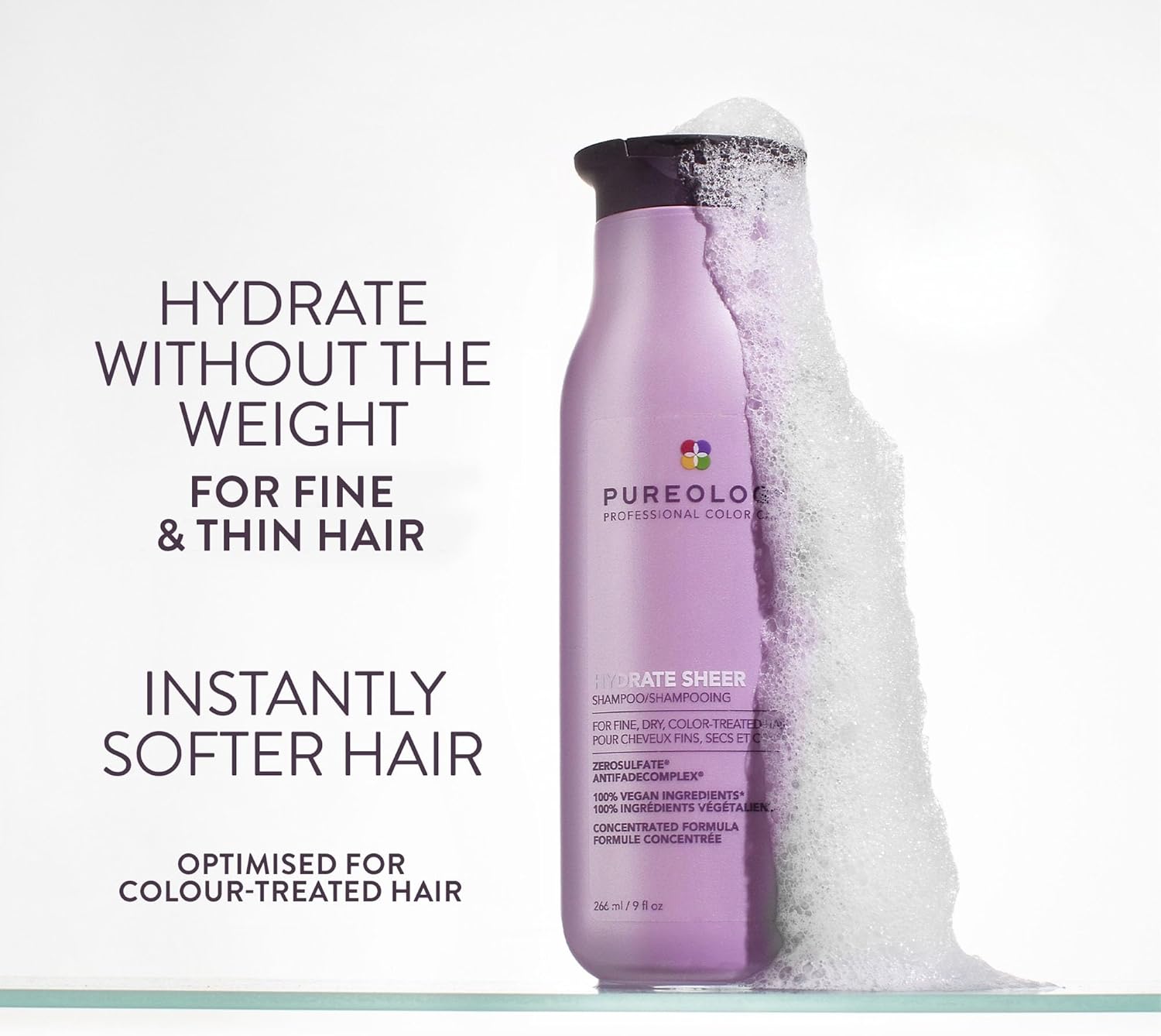 Thumbnail 1 de Pureology Hydrate Sheer Moisturising Shampoo (Vegan, Sulphate Free) for Fine, Colour-Treated Hair