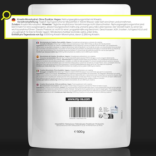 Detalle de Natural Elements Creatin Monohydrat – 500 g ultrafeines Pulver, 166 Portionen