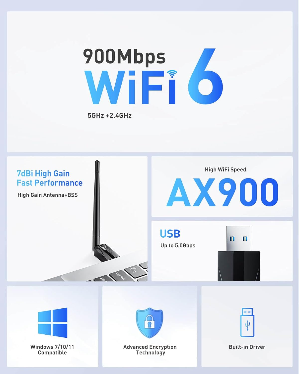 Thumbnail 1 de LIVINGTHING AX900 900 Mbps USB WiFi Adapter